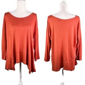 Tahari Top Tunic XL Burnt Orange Asymmetric Hem New